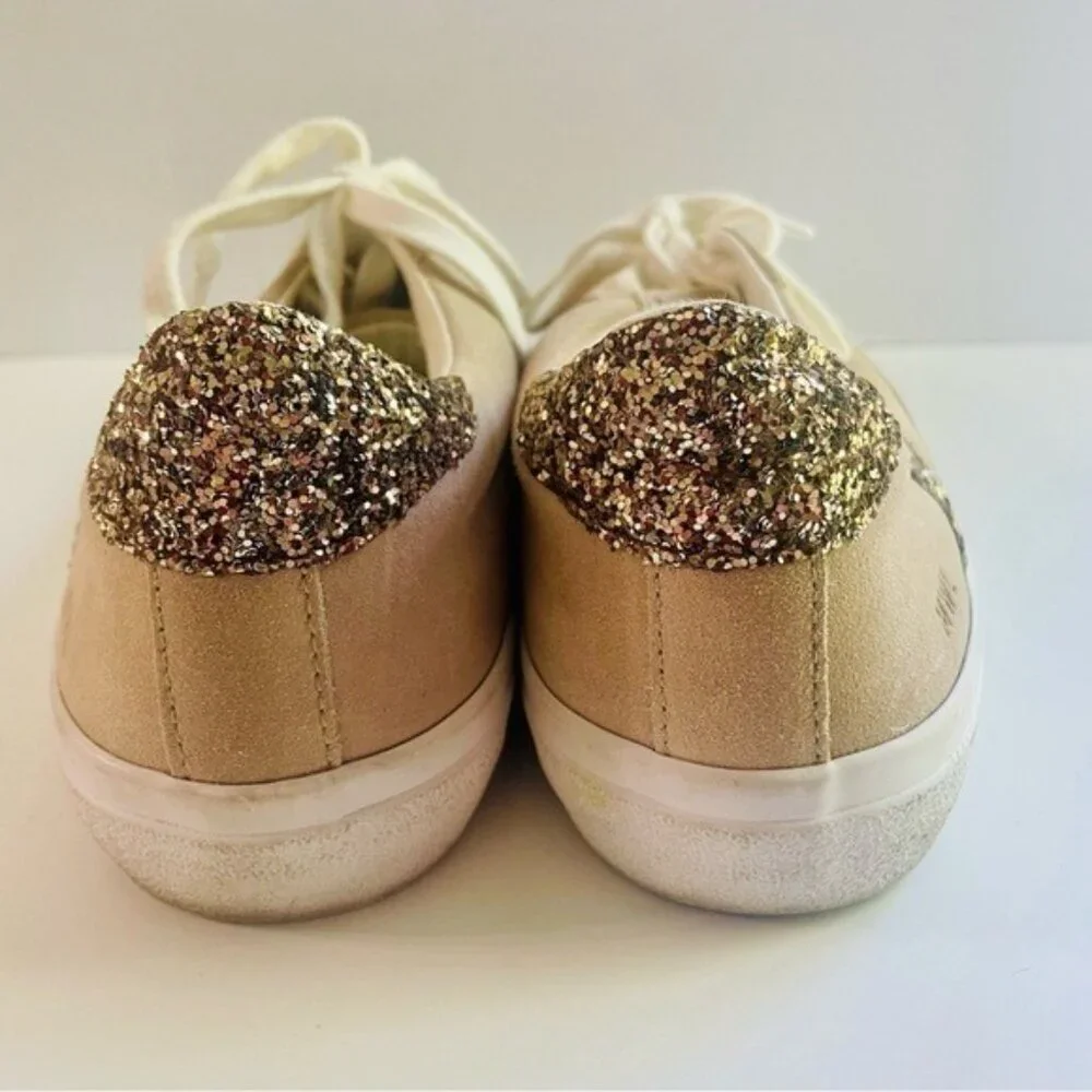 Madewell Sidewalk Low Top Beige Suede and Glitter Sneakers Size 10